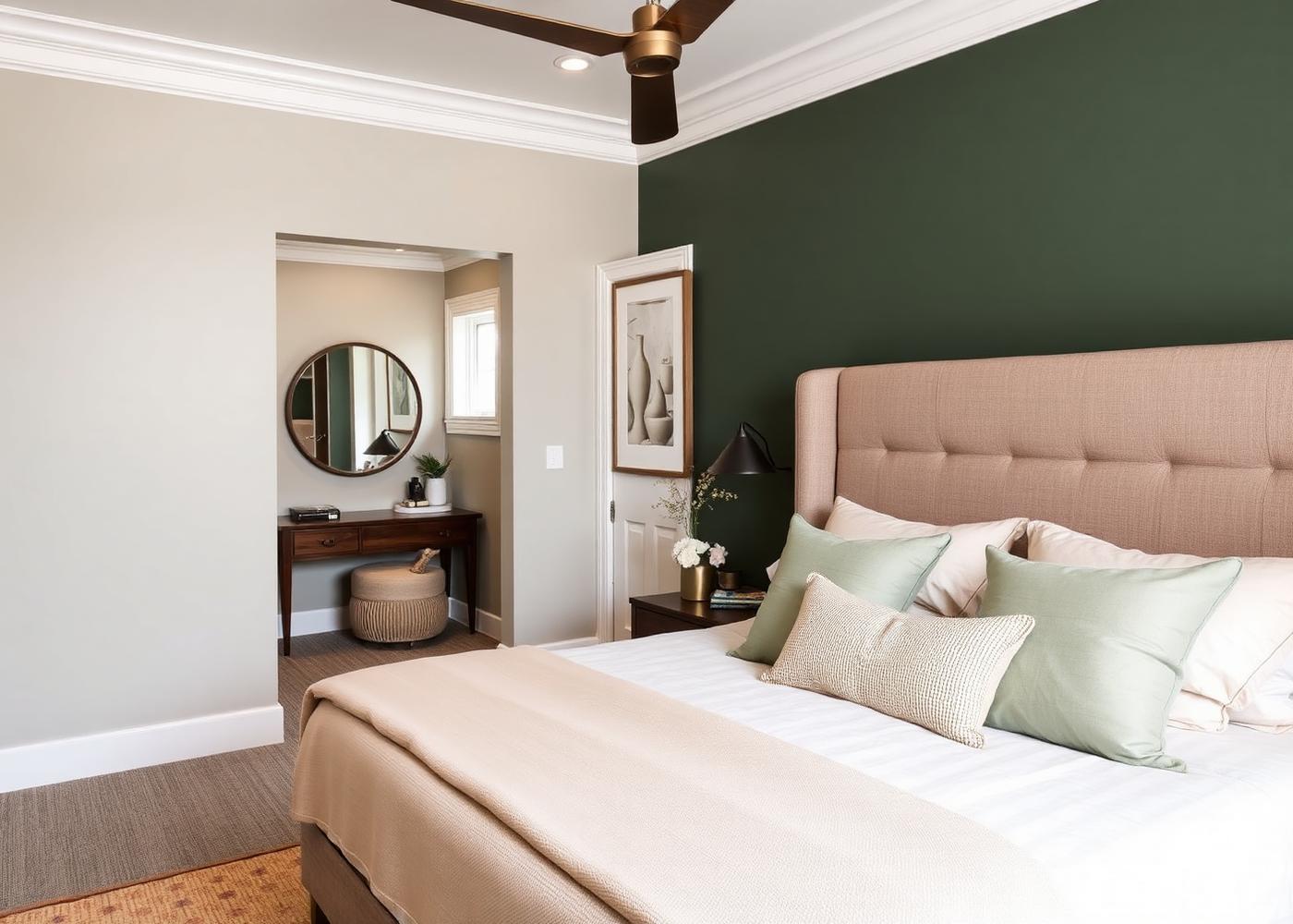 Sage accent wall primary suite